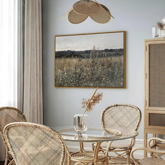 Framed Canvas Wall Art, Landscape Art, Meadow with Flowers, Modern Farmhouse Dec - Picture 4 of 7
